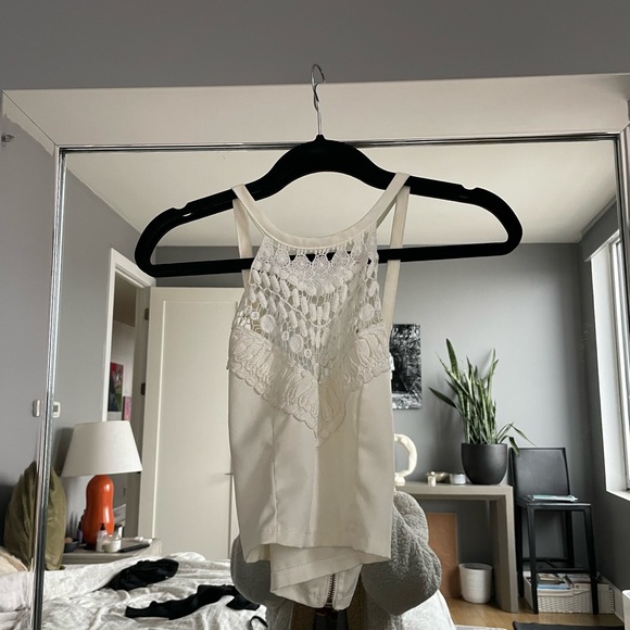 White Boho Part Crocheted LF, Coachella Festival Crop Top - Picture 2 of 7